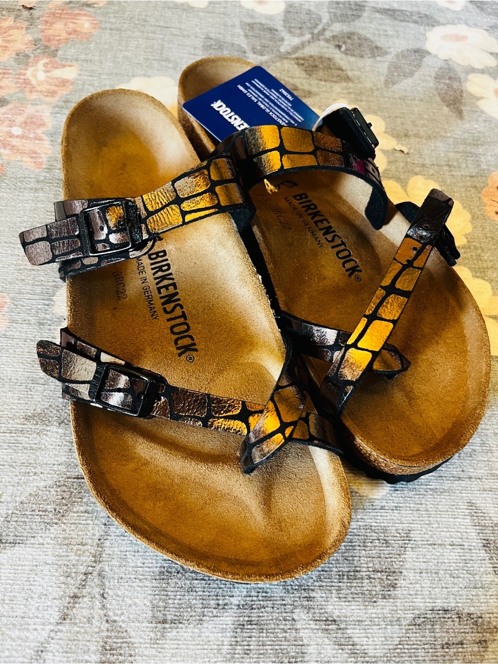 Birkenstock Mayari Microfiber Gator Gleam Copper Sandal Women Size 39 NWT